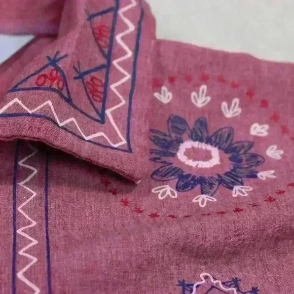 VINTAGE BLAIR Western Print Red Quarter Button Up Blouse Top Women Medium - Picture 3 of 8